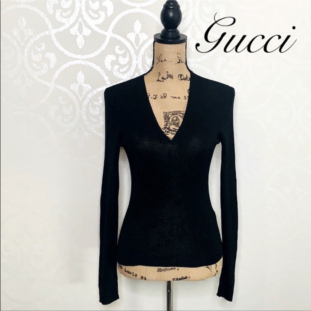GUCCI 100% SILK BLACK KNIT TOP SIZE MEDIUM